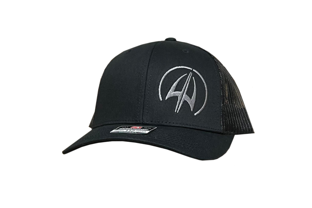 Grey Symbol Black Trucker Hat – Alpha Customs
