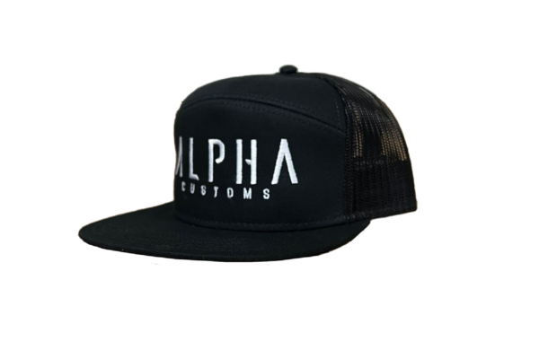 White Logo Black Trucker Hat
